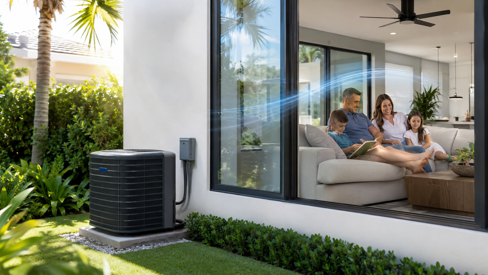 HVAC technician installing a high-efficiency AC system in a South Florida home